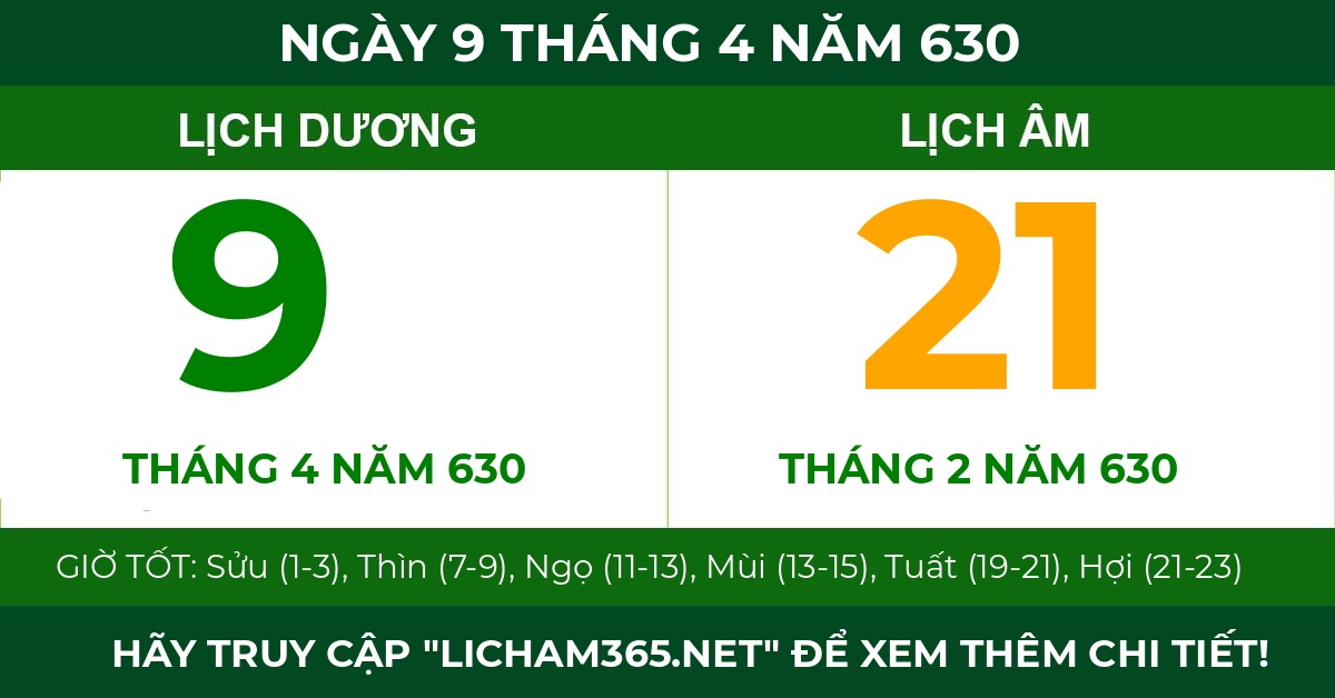 lịch âm ngày 9 tháng 4 năm 630