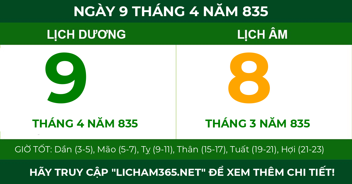 lịch âm ngày 9 tháng 4 năm 835
