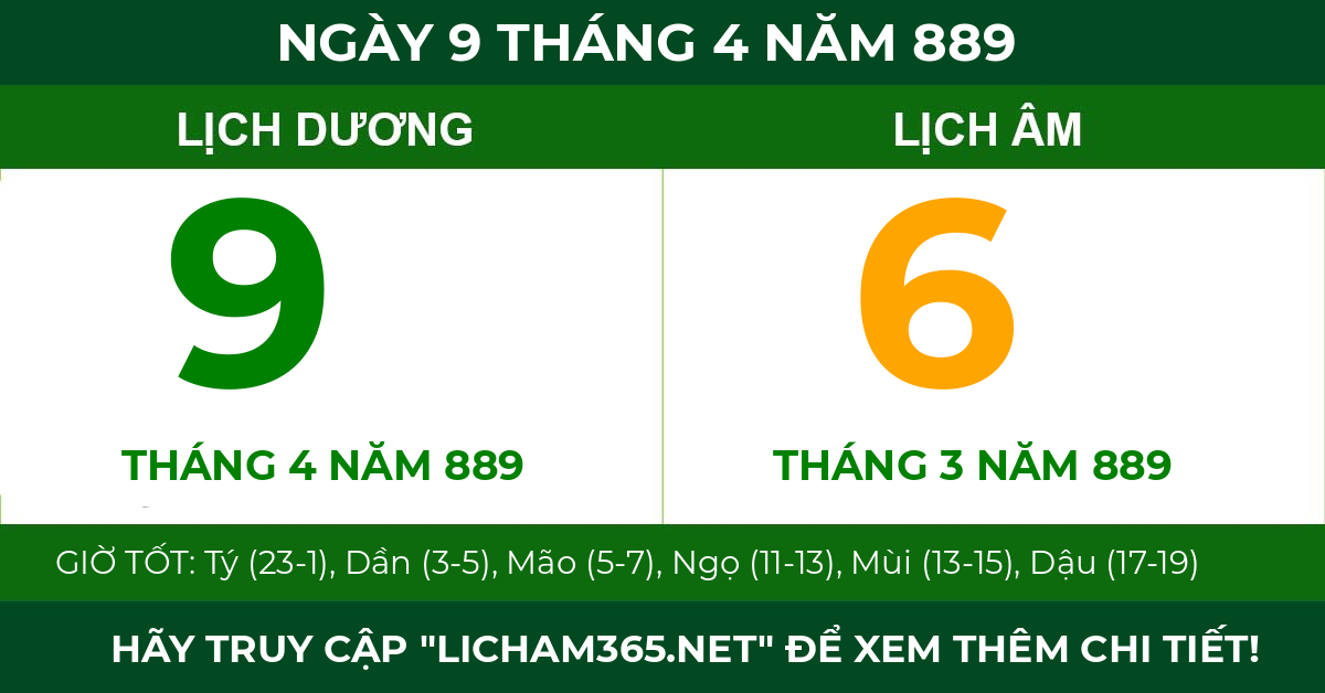 lịch âm ngày 9 tháng 4 năm 889