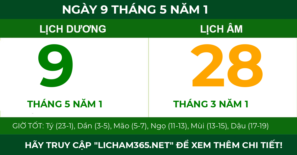 lịch âm ngày 9 tháng 5 năm 1