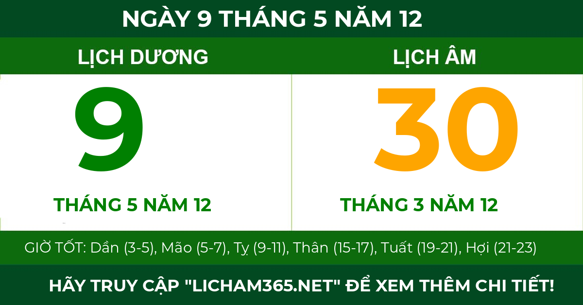 lịch âm ngày 9 tháng 5 năm 12