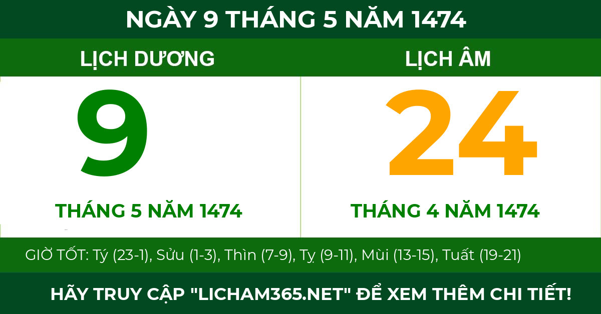 lịch âm ngày 9 tháng 5 năm 1474