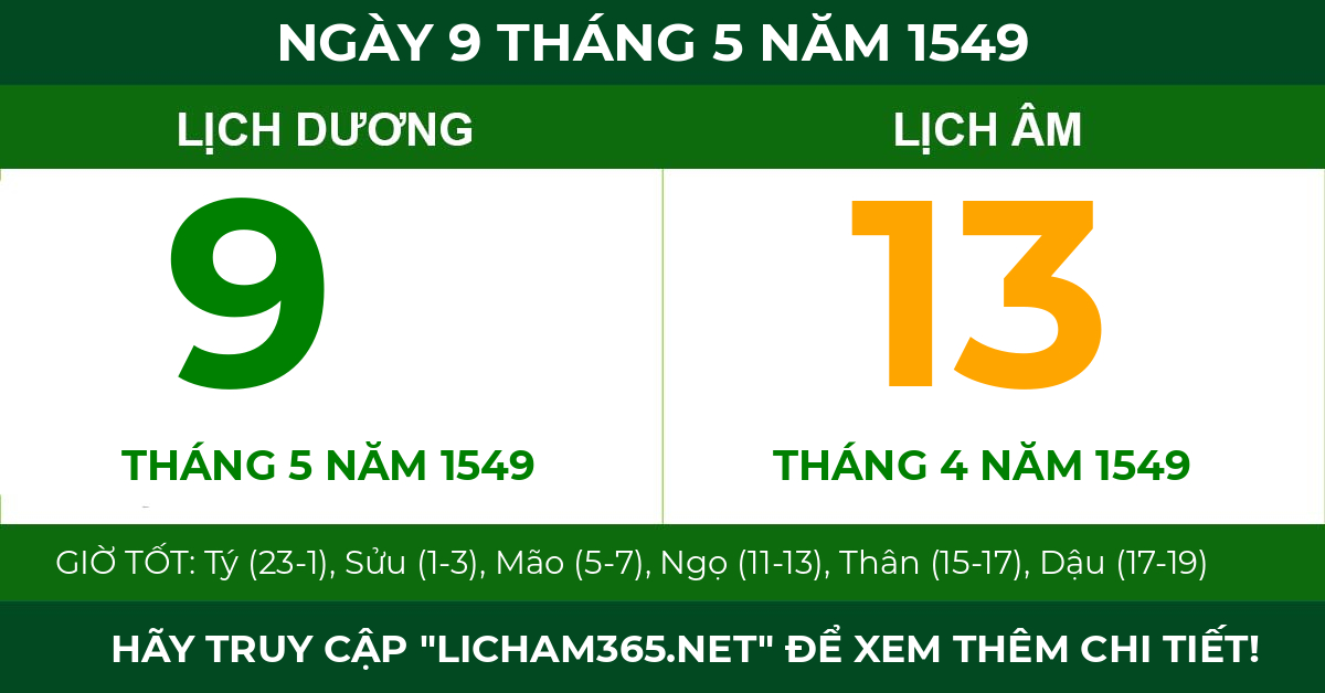 lịch âm ngày 9 tháng 5 năm 1549