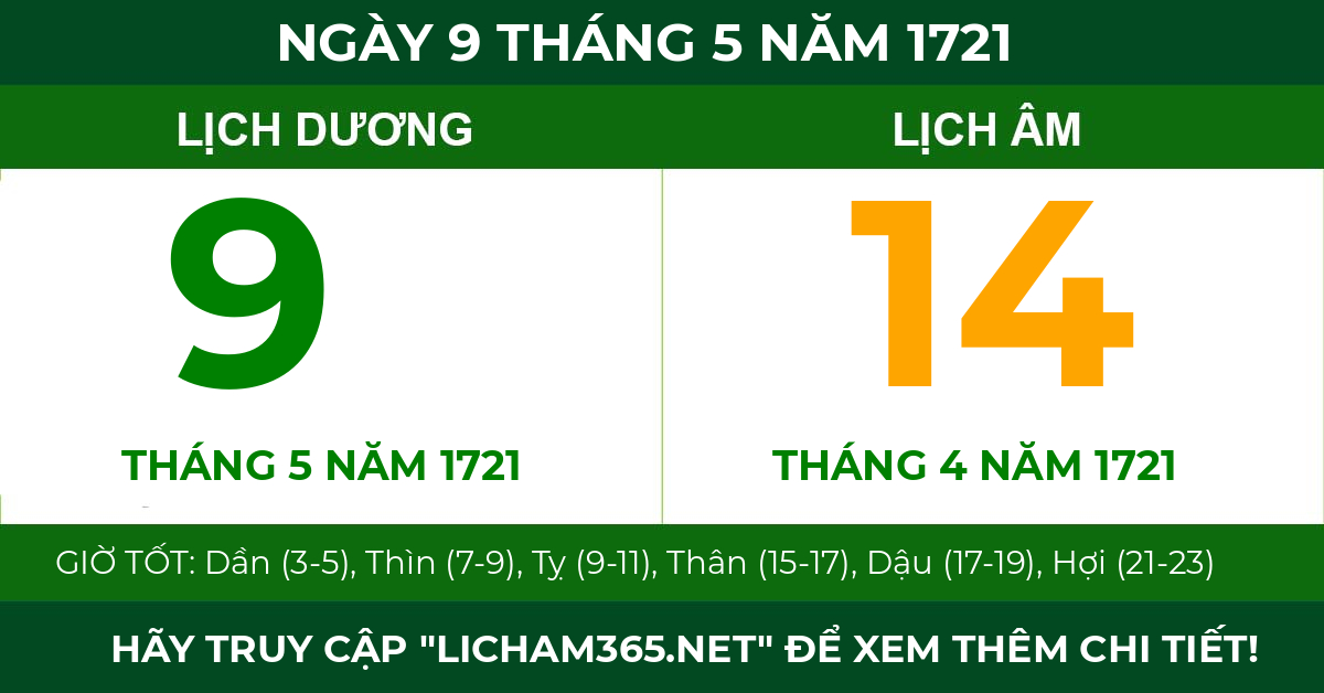 lịch âm ngày 9 tháng 5 năm 1721