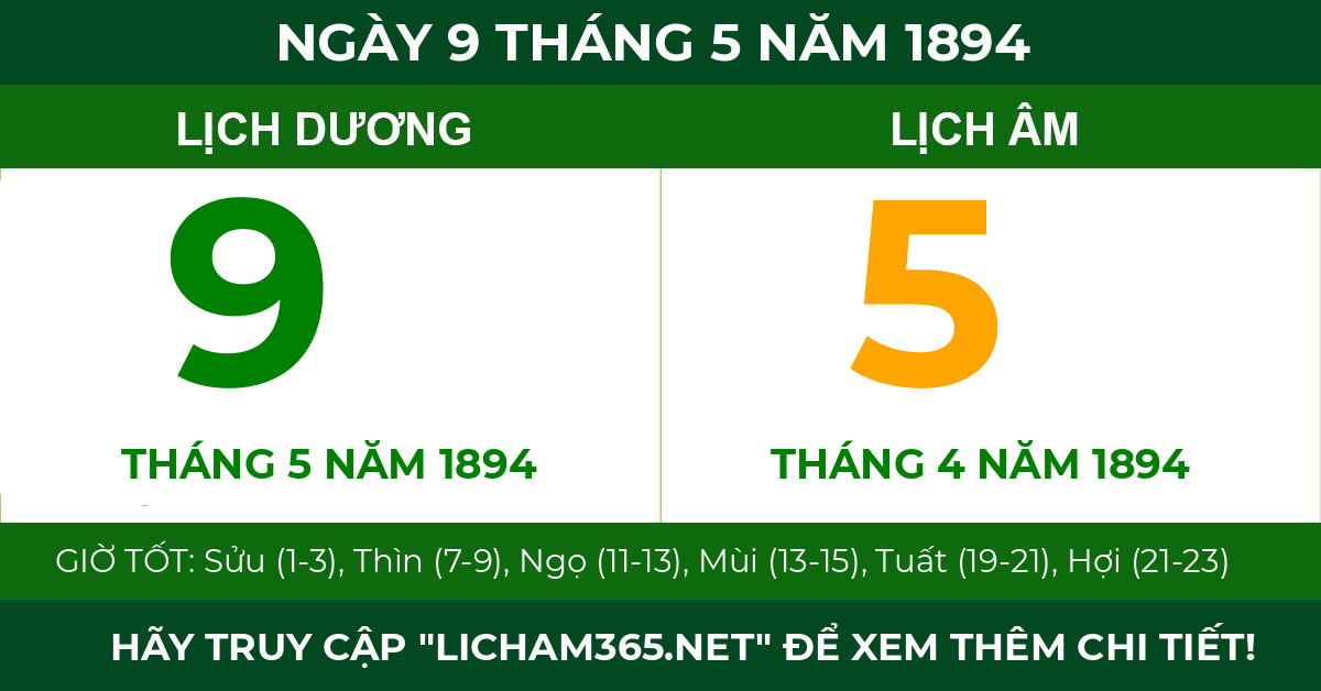 lịch âm ngày 9 tháng 5 năm 1894