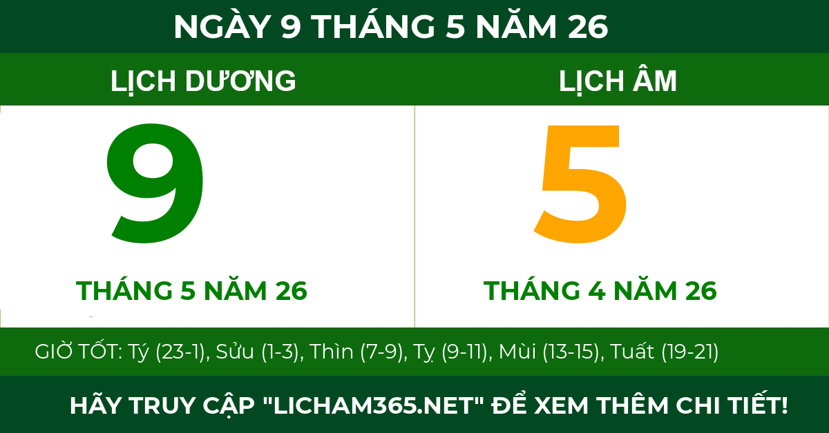 lịch âm ngày 9 tháng 5 năm 26