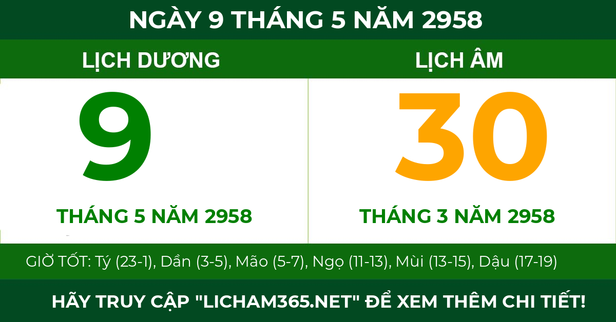 lịch âm ngày 9 tháng 5 năm 2958