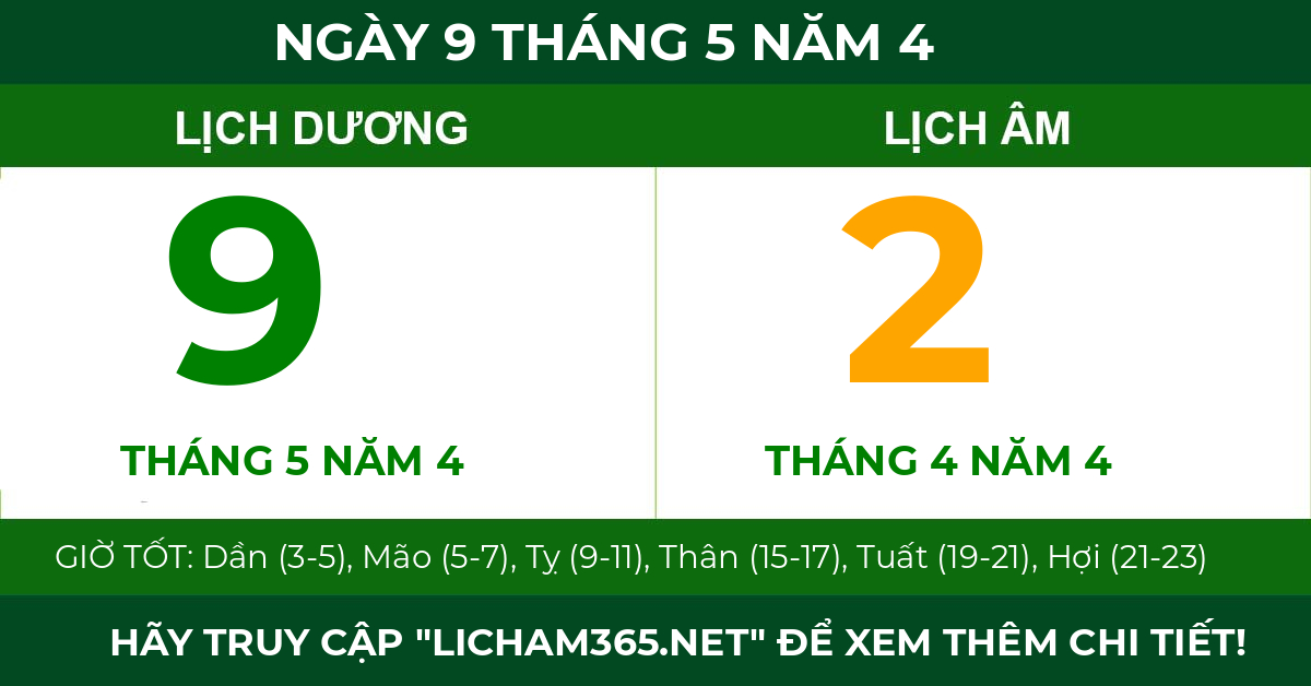 lịch âm ngày 9 tháng 5 năm 4