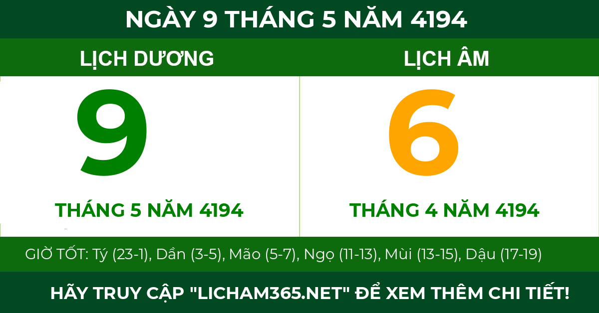 lịch âm ngày 9 tháng 5 năm 4194