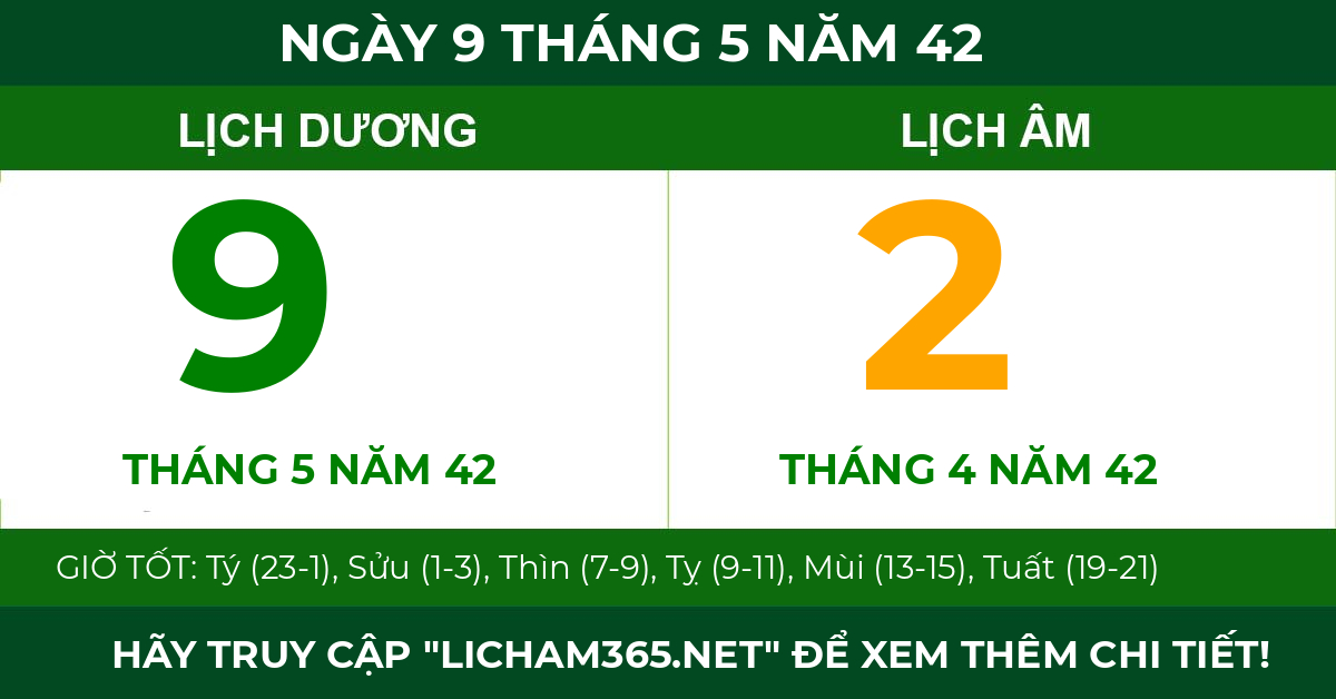 lịch âm ngày 9 tháng 5 năm 42