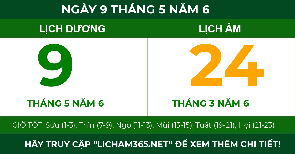 lịch âm ngày 9 tháng 5 năm 6