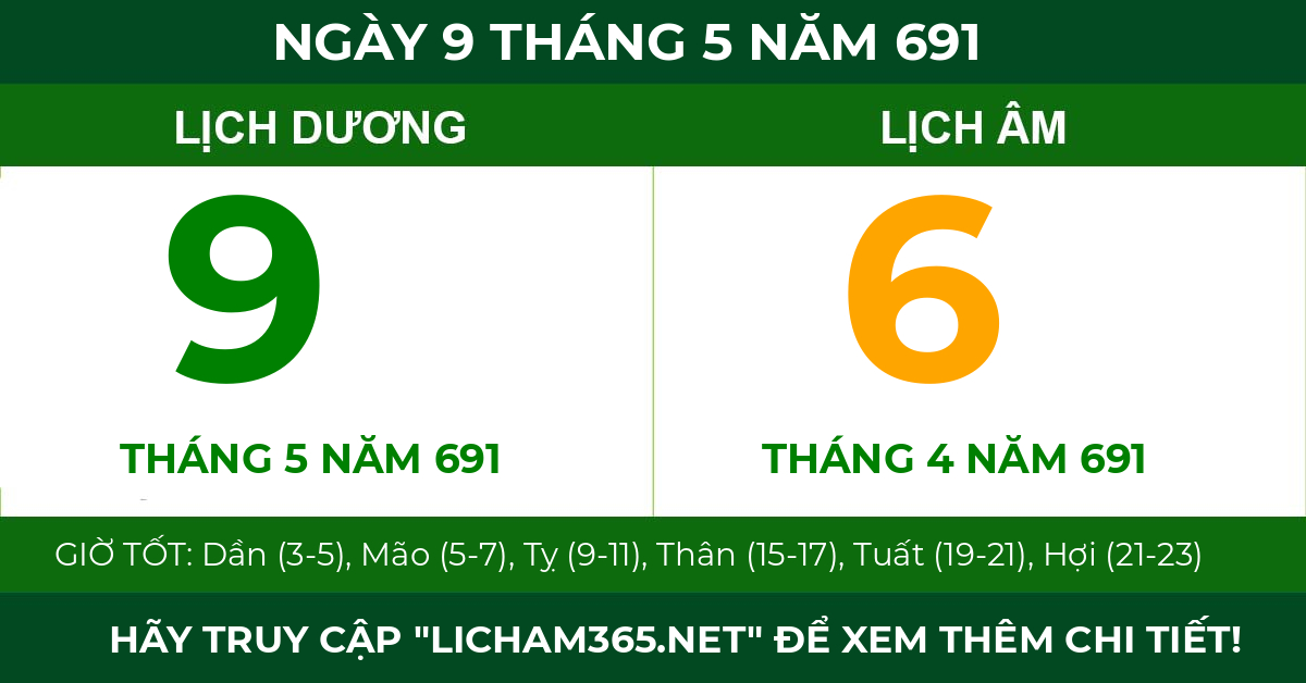 lịch âm ngày 9 tháng 5 năm 691