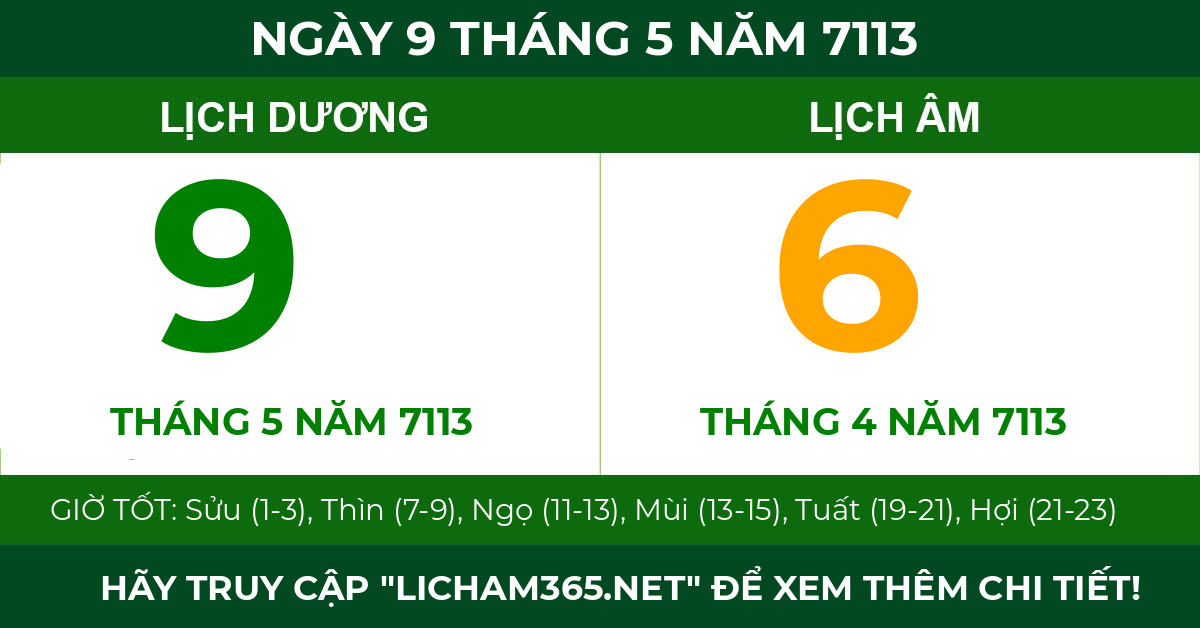 lịch âm ngày 9 tháng 5 năm 7113