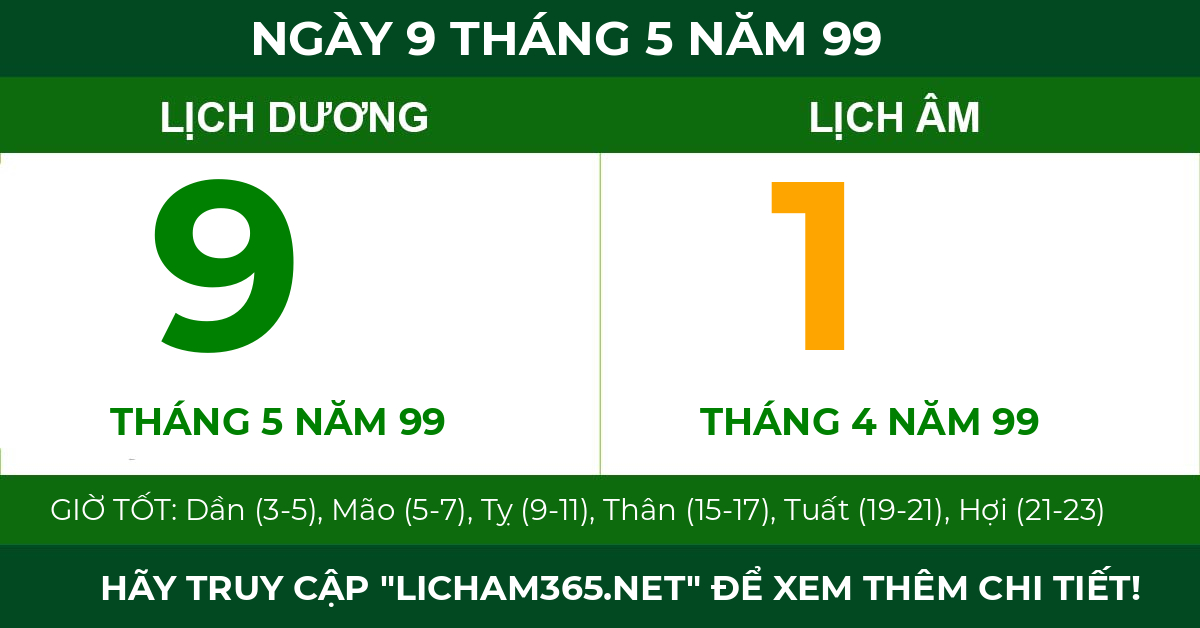 lịch âm ngày 9 tháng 5 năm 99