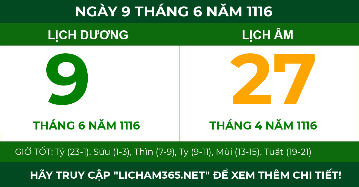 lịch âm ngày 9 tháng 6 năm 1116