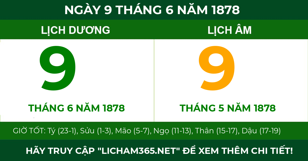 lịch âm ngày 9 tháng 6 năm 1878