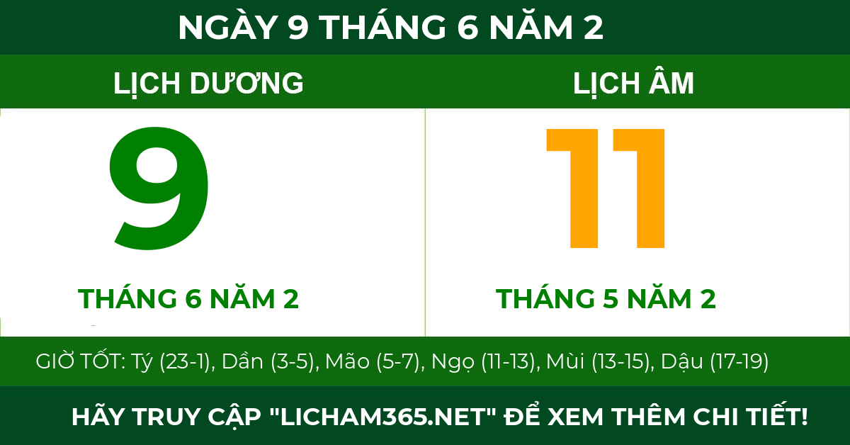 lịch âm ngày 9 tháng 6 năm 2