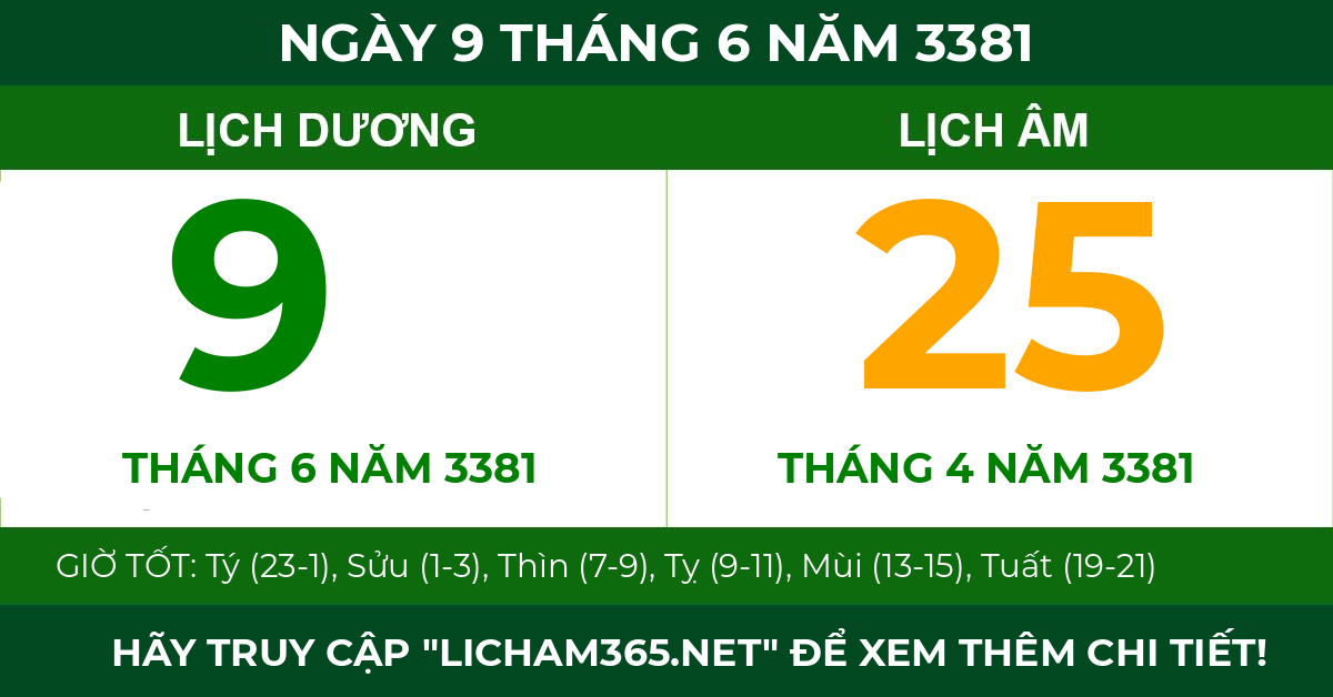 lịch âm ngày 9 tháng 6 năm 3381
