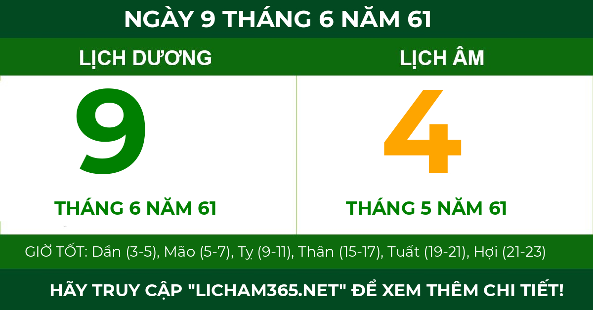 lịch âm ngày 9 tháng 6 năm 61