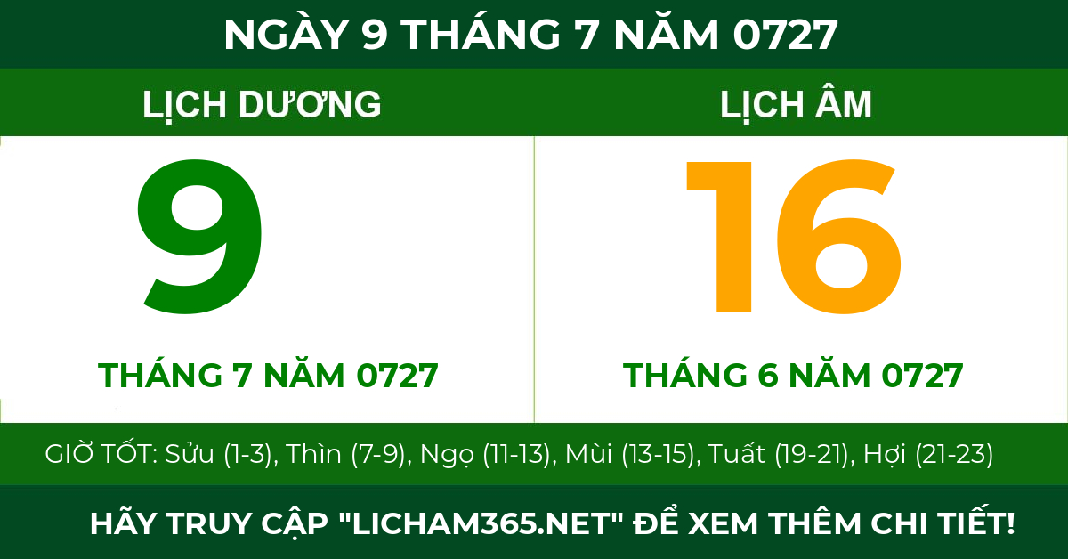 lịch âm ngày 9 tháng 7 năm 0727