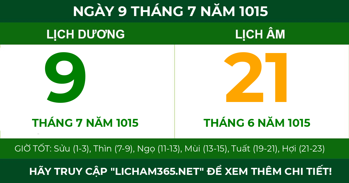 lịch âm ngày 9 tháng 7 năm 1015