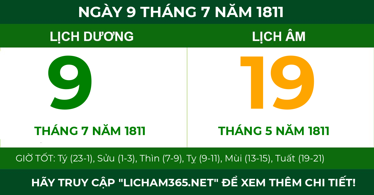 lịch âm ngày 9 tháng 7 năm 1811