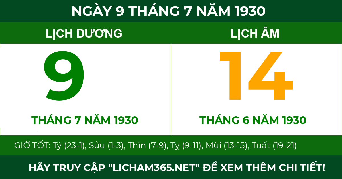 lịch âm ngày 9 tháng 7 năm 1930