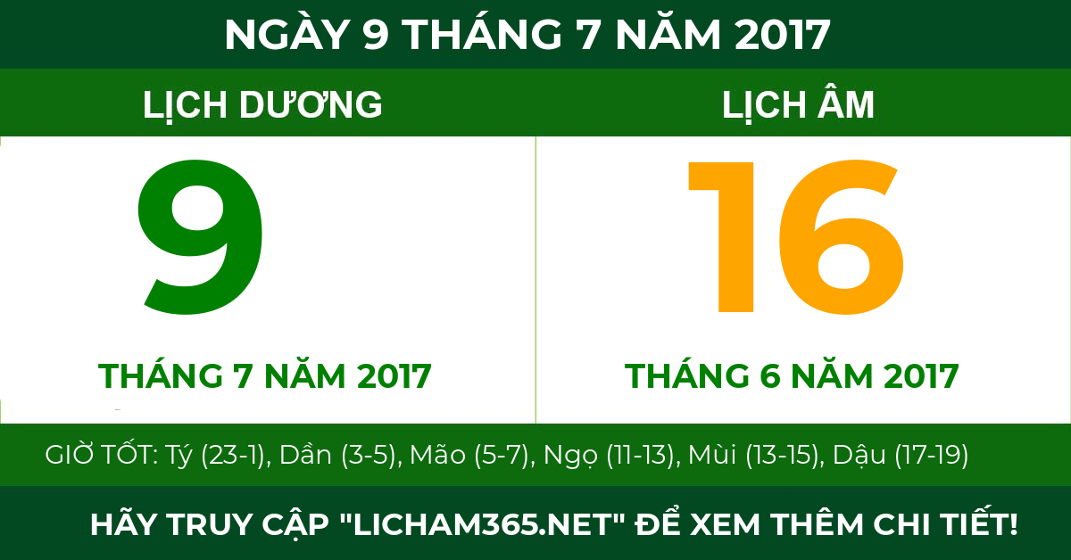 lịch âm ngày 9 tháng 7 năm 2017
