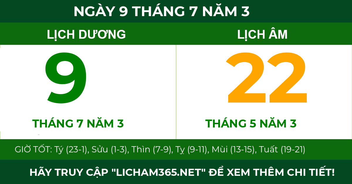 lịch âm ngày 9 tháng 7 năm 3