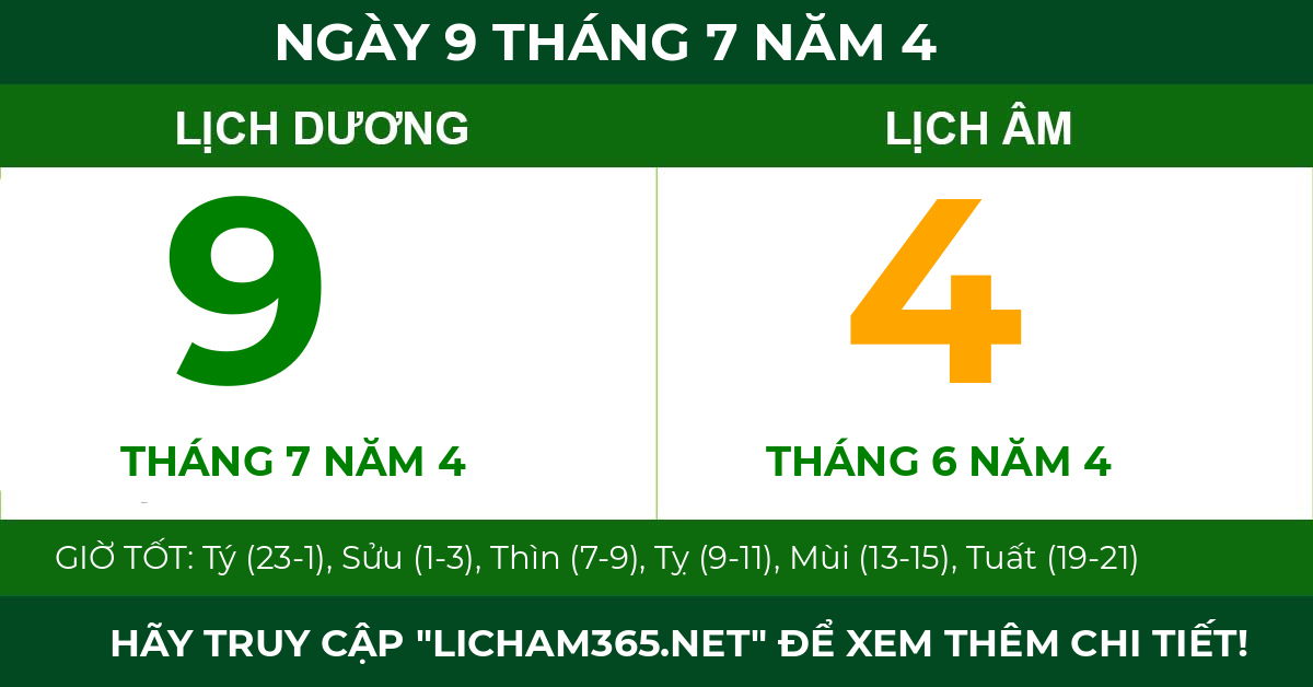 lịch âm ngày 9 tháng 7 năm 4
