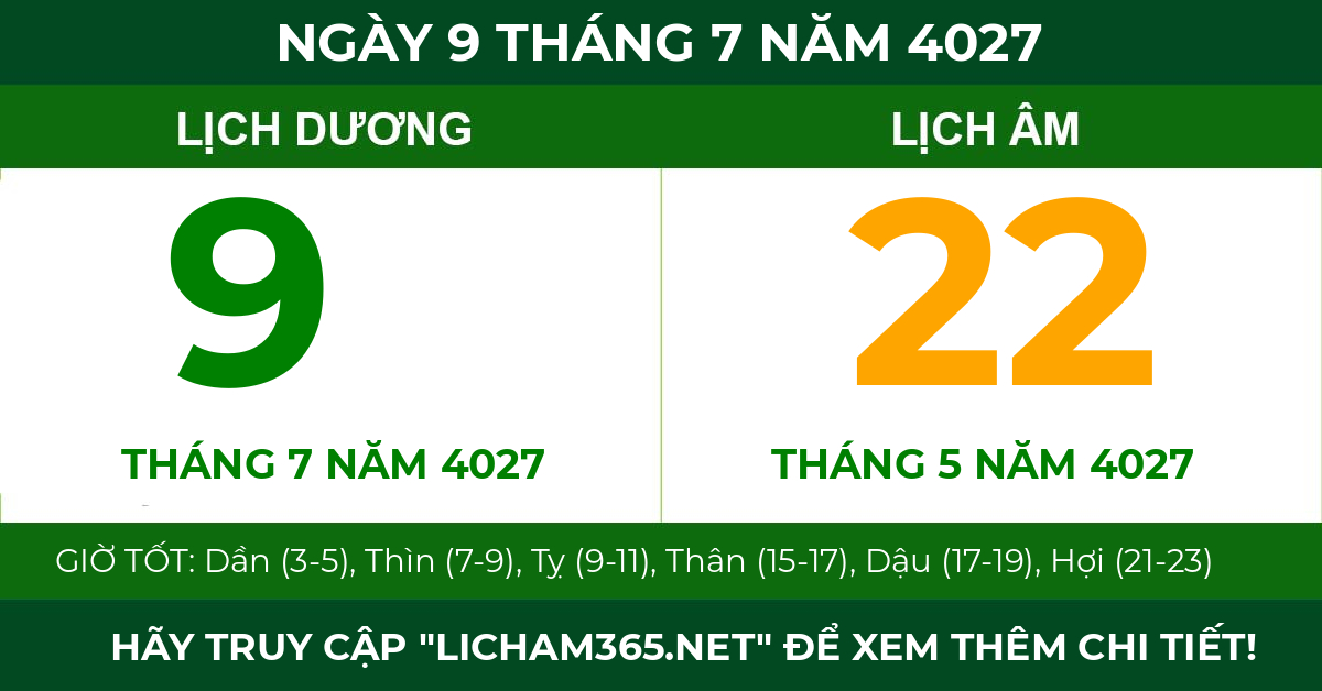 lịch âm ngày 9 tháng 7 năm 4027