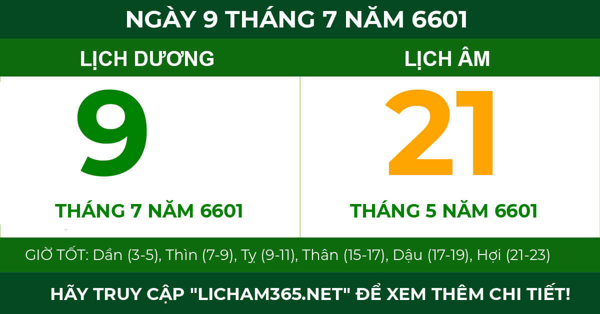 lịch âm ngày 9 tháng 7 năm 6601