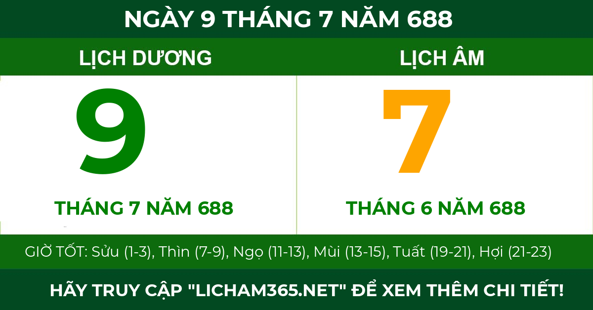 lịch âm ngày 9 tháng 7 năm 688