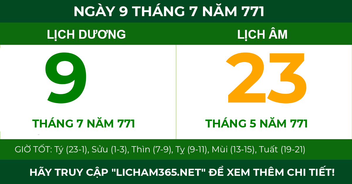lịch âm ngày 9 tháng 7 năm 771