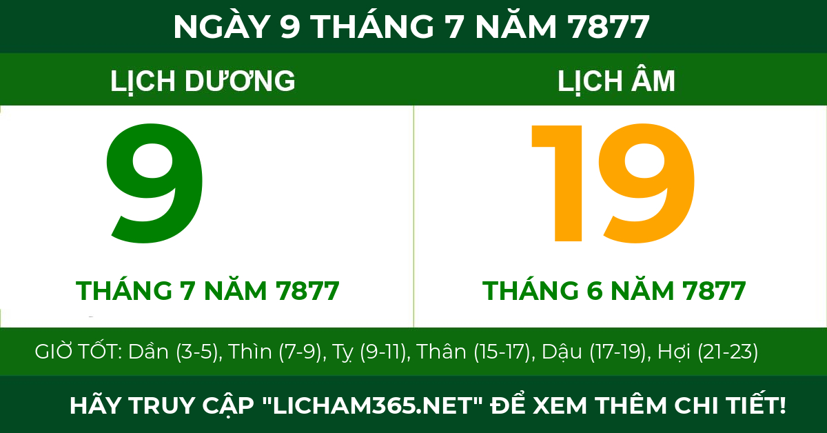lịch âm ngày 9 tháng 7 năm 7877
