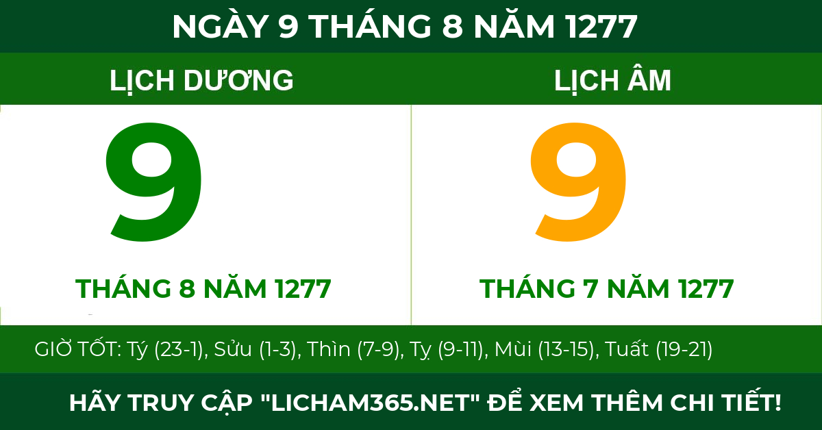 lịch âm ngày 9 tháng 8 năm 1277