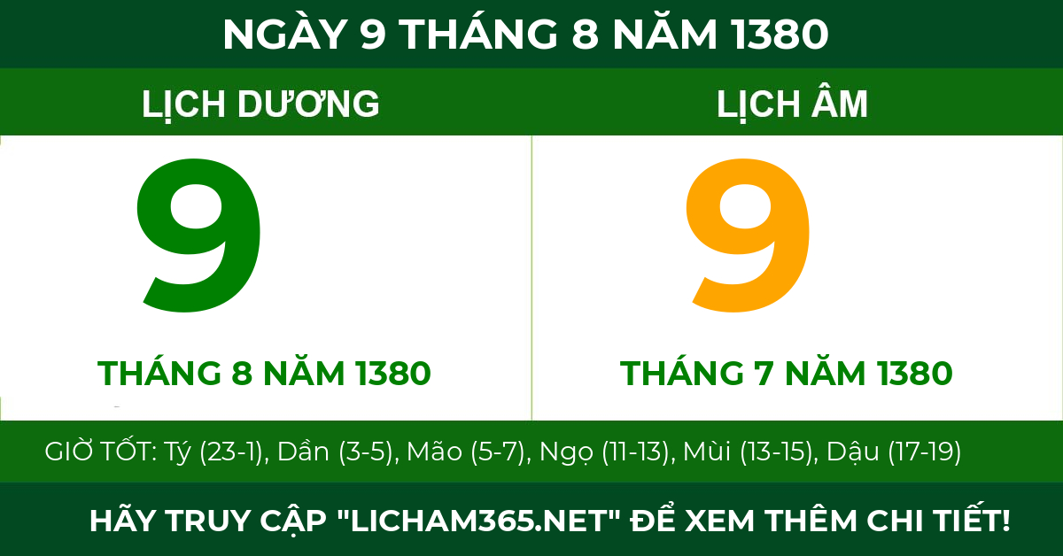 lịch âm ngày 9 tháng 8 năm 1380
