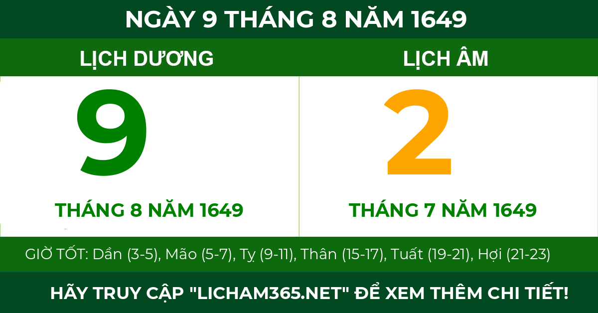 lịch âm ngày 9 tháng 8 năm 1649