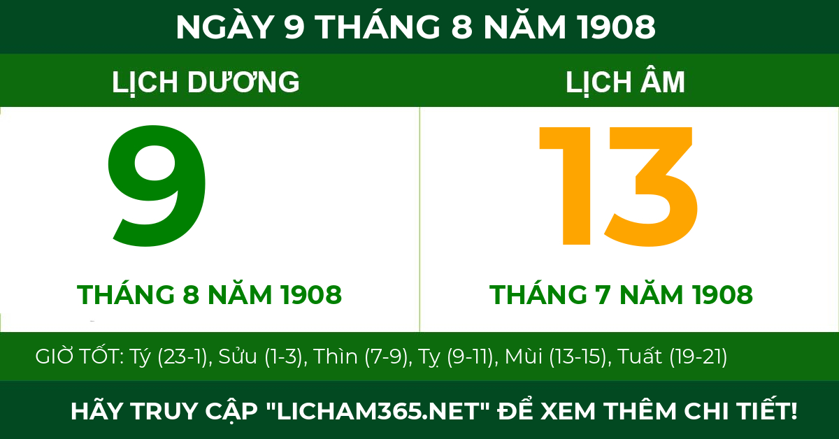 lịch âm ngày 9 tháng 8 năm 1908