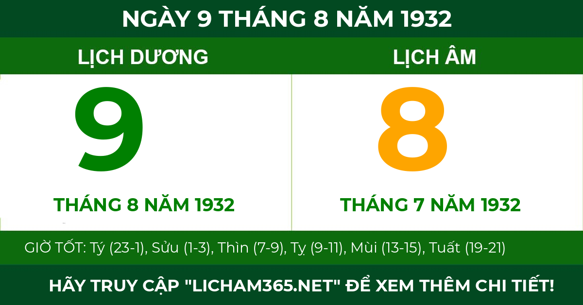 lịch âm ngày 9 tháng 8 năm 1932