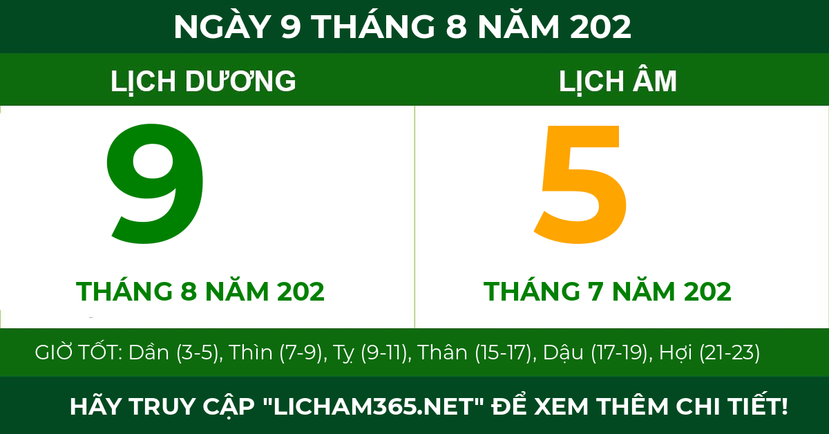 lịch âm ngày 9 tháng 8 năm 202
