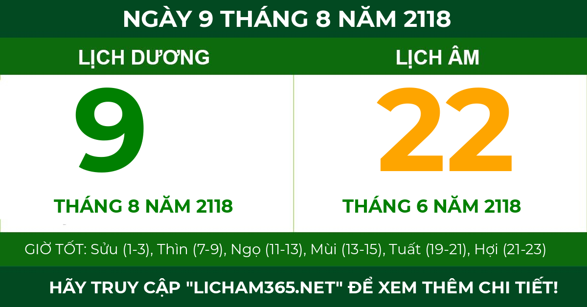lịch âm ngày 9 tháng 8 năm 2118