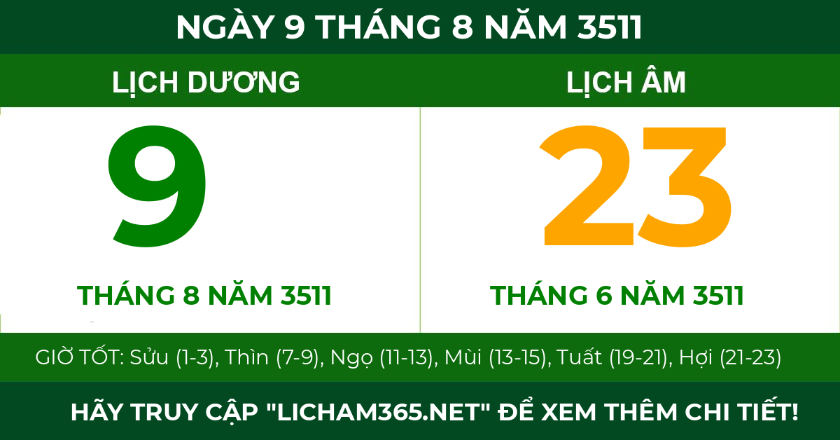 lịch âm ngày 9 tháng 8 năm 3511