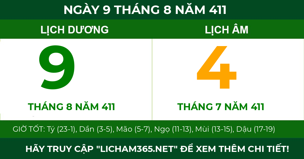 lịch âm ngày 9 tháng 8 năm 411