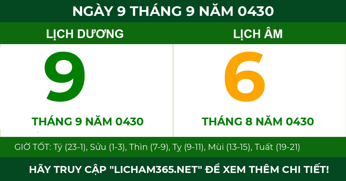 lịch âm ngày 9 tháng 9 năm 0430