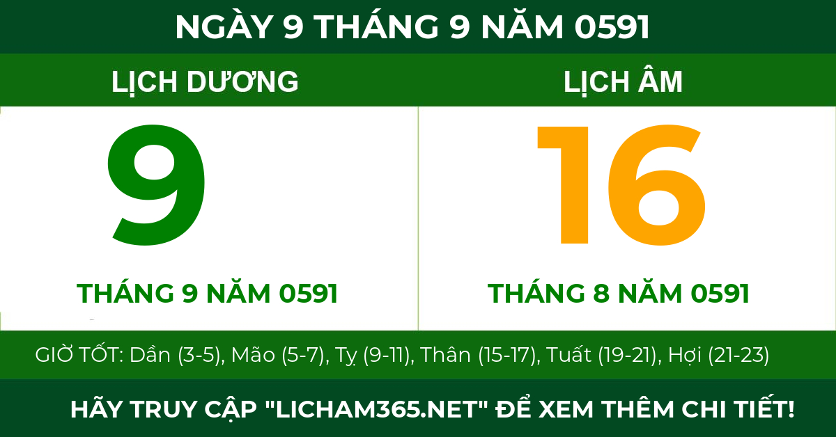lịch âm ngày 9 tháng 9 năm 0591