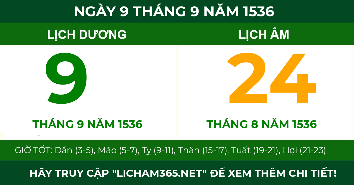 lịch âm ngày 9 tháng 9 năm 1536