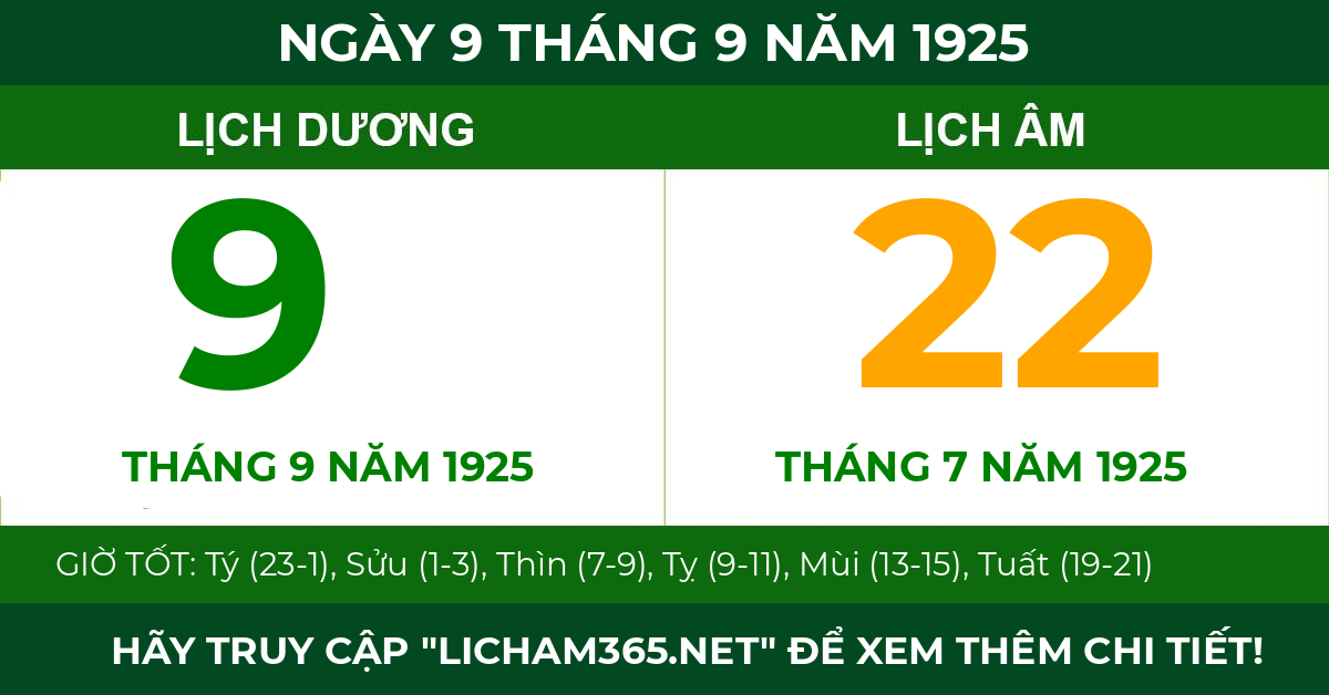 lịch âm ngày 9 tháng 9 năm 1925