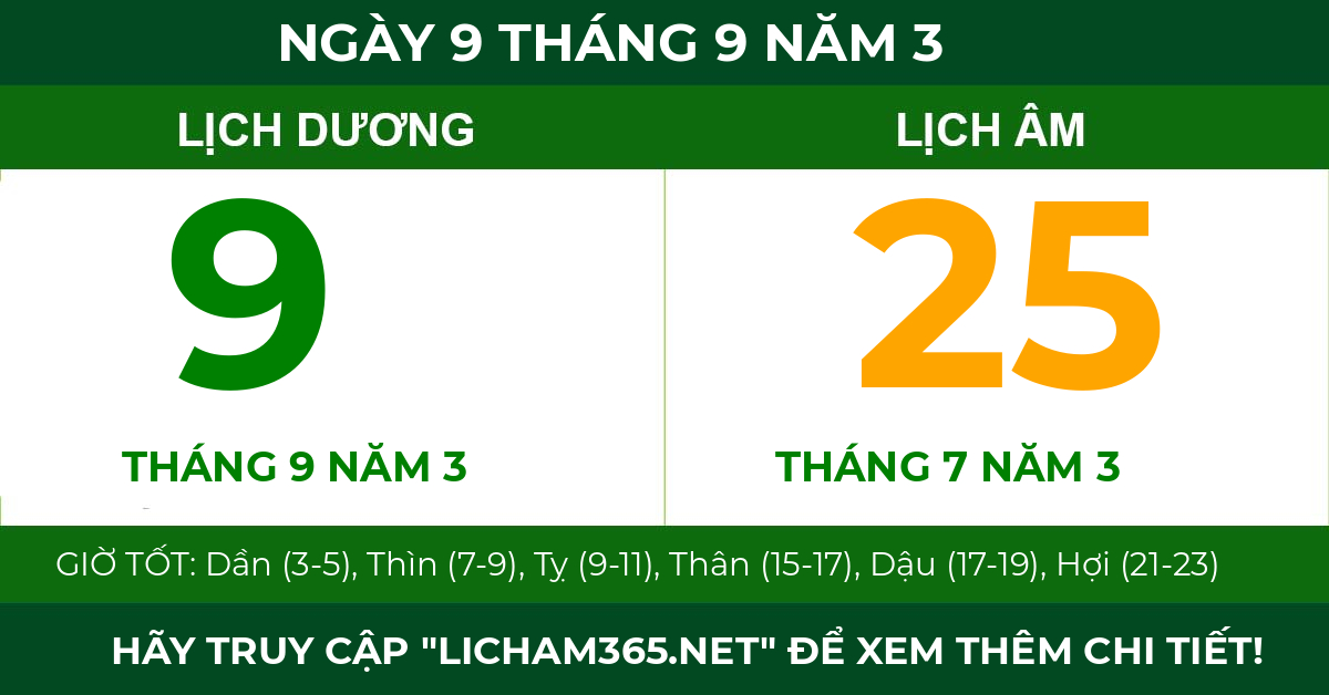 lịch âm ngày 9 tháng 9 năm 3