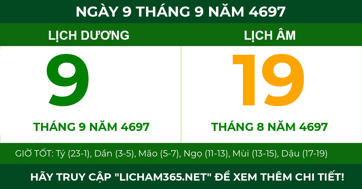lịch âm ngày 9 tháng 9 năm 4697
